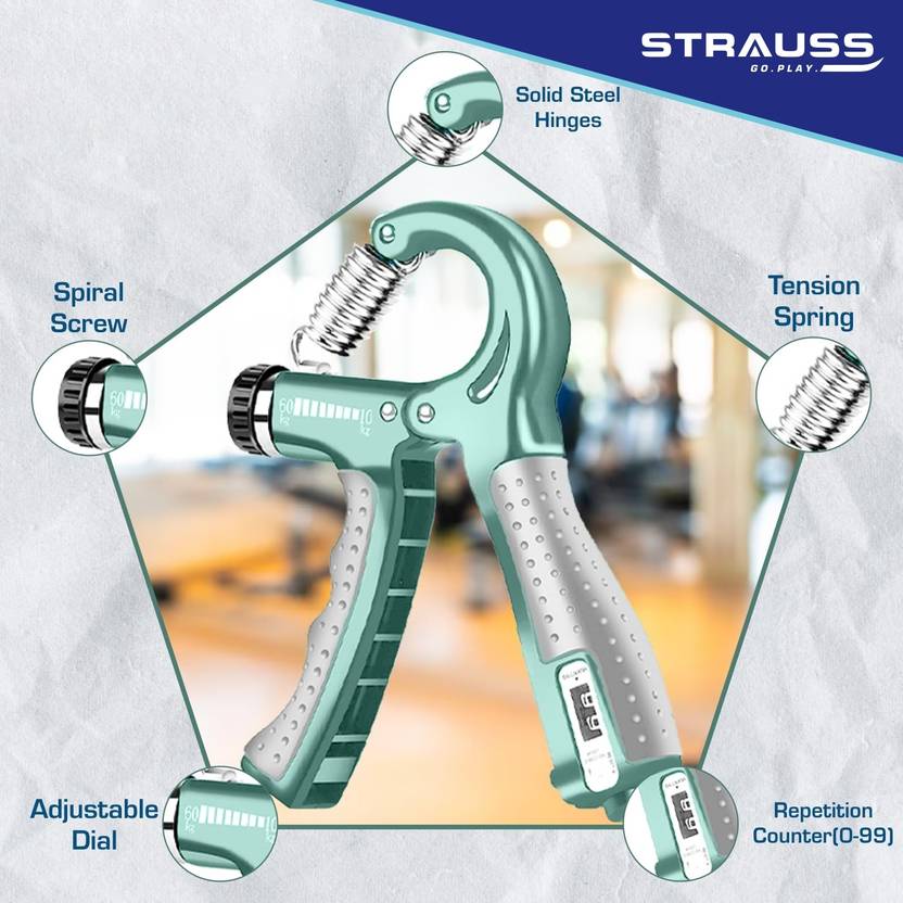 Strauss Adjustable Hand Grip Strengthener With Counter | Hand Gripper | Hand Exerciser Hand Grip/Fitness Grip (Green)
