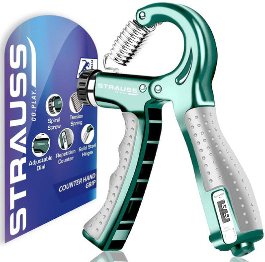 Strauss Adjustable Hand Grip Strengthener With Counter | Hand Gripper | Hand Exerciser Hand Grip/Fitness Grip  (Green)